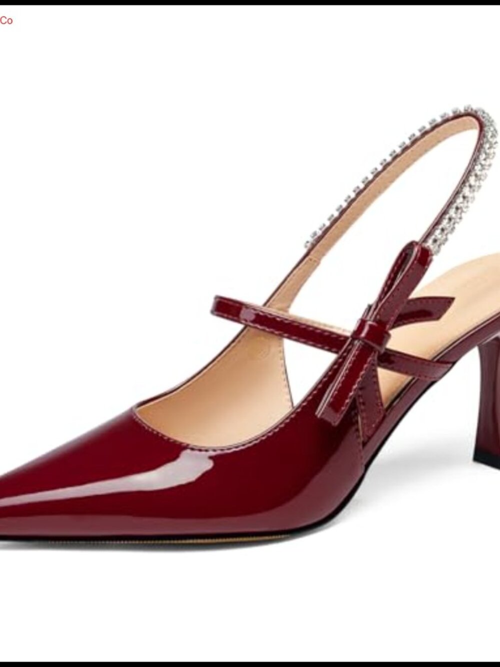 Women's Slingback Kitten Heels Mary Jane Pumps with Bow and Crystal Pointed Toe